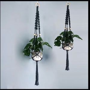 🆕NWT, 2pc Black Macrame Woven Plant Hangers